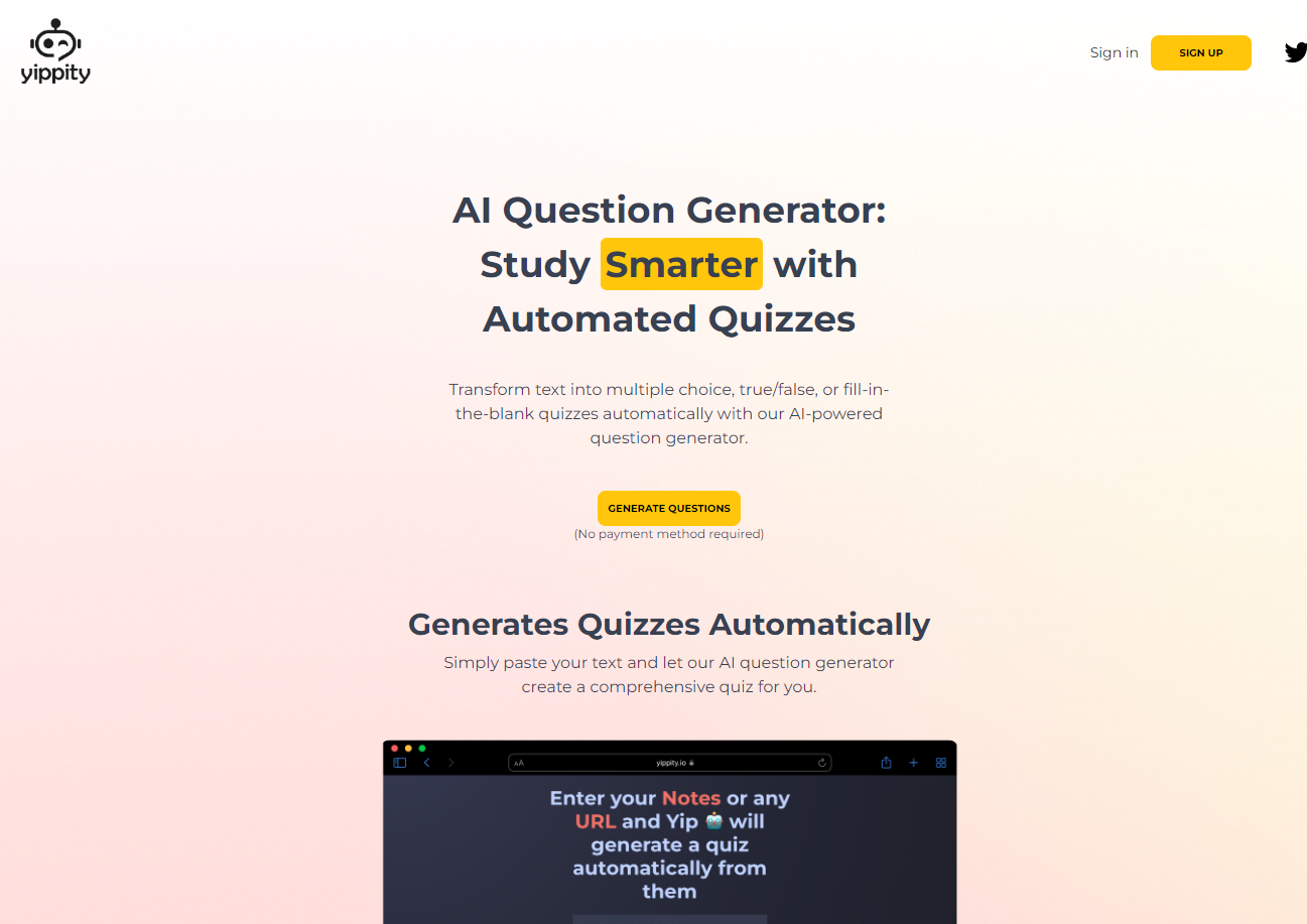 Yippity is an AI website with learning tools which convert any piece of information into question and answers and flashcards