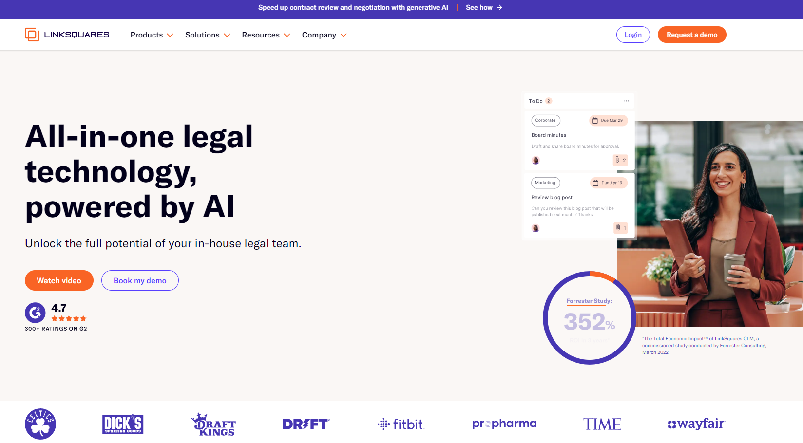 LinkSquares is an AI-powered contract management tool that helps legal teams efficiently draft, review, and execute agreements
