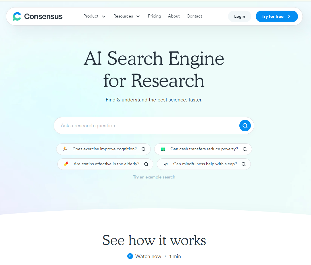 The AI academic search engine Consensus