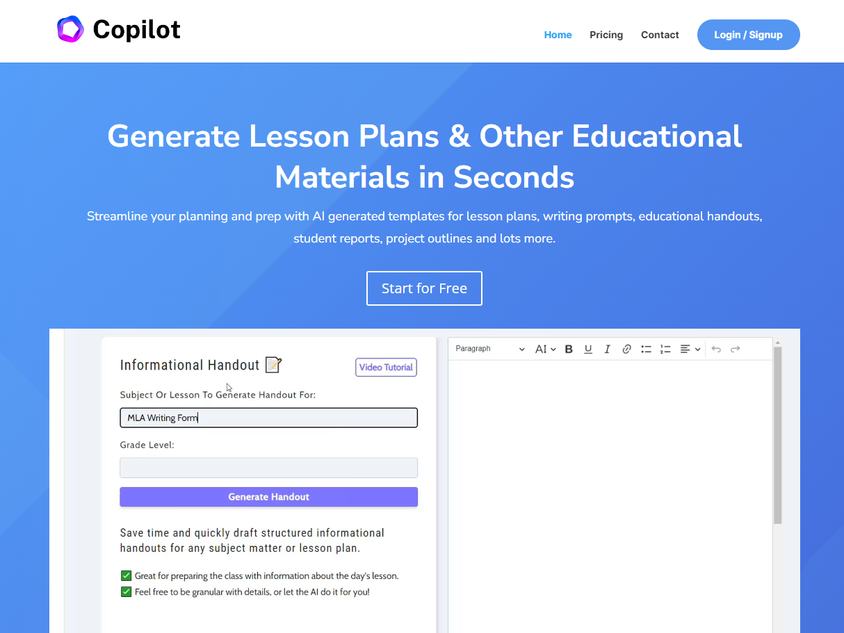 Copilot is an excellent AI tool for teachers as it can quickly generate handouts that cover everything a teacher and a student need to know about a specific topic, concept, or subject area