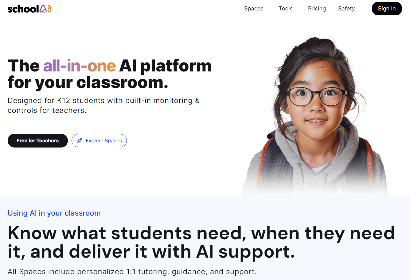 SchoolAI is an all-in-one AI platform for the classroom that's designed for K12 teachers and students