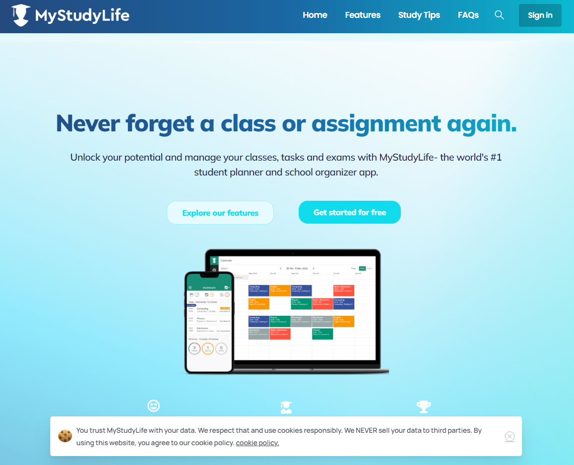 MyStudyLife is a comprehensive app that combines scheduling, task management, and exam tracking into an easy-to-use platform